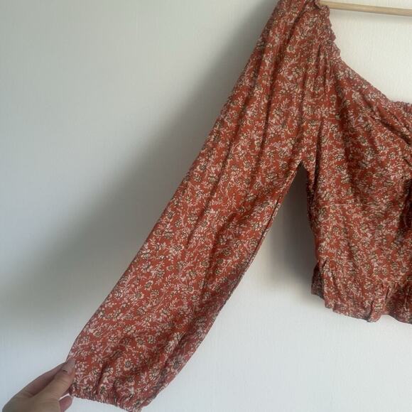 JAPNA Rust Fall Floral NWOT Smocked Peasant Top Long Sleeve Boho Square Neck M - Picture 3 of 9